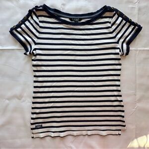 Lauren Ralph Lauren navy white stripe‎ button short sleeve shirt women’s medium